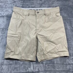 Duluth Trading Co Shorts Mens 36 Khaki Flex Dry On The Fly Cargo Lightweight